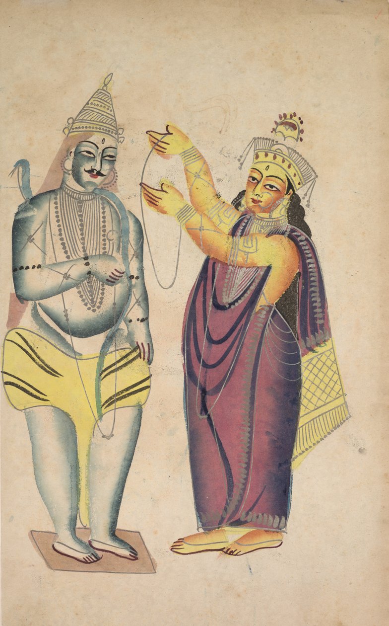 帕瓦瓦蒂（Parivati）在希瓦（Shiva）放置婚礼花环，1800年代。 作者 不明