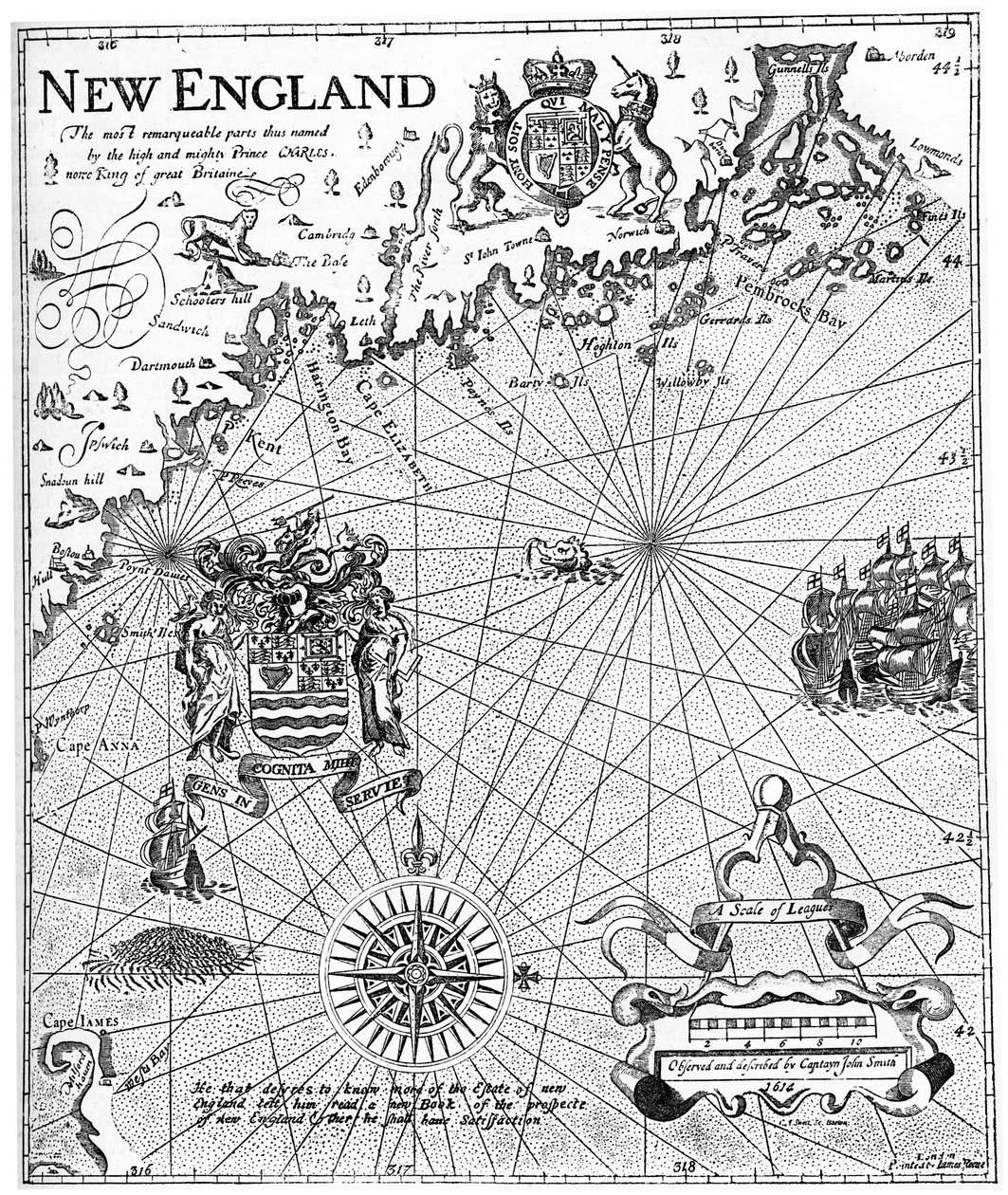 17世纪c1880年新英格兰的约翰·史密斯船长地图的一部分 作者 不明