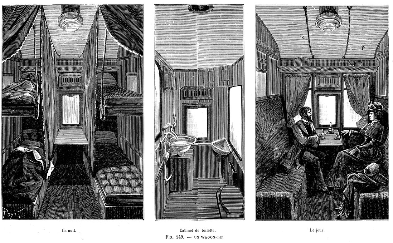 1890年，法国铁路货车照明的卧铺车的一部分 作者 不明