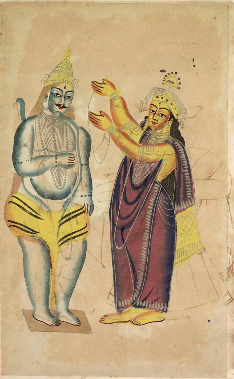帕尔瓦蒂（Parvati）将婚礼花环放在希瓦（Shiva），1800年代。 作者 不明