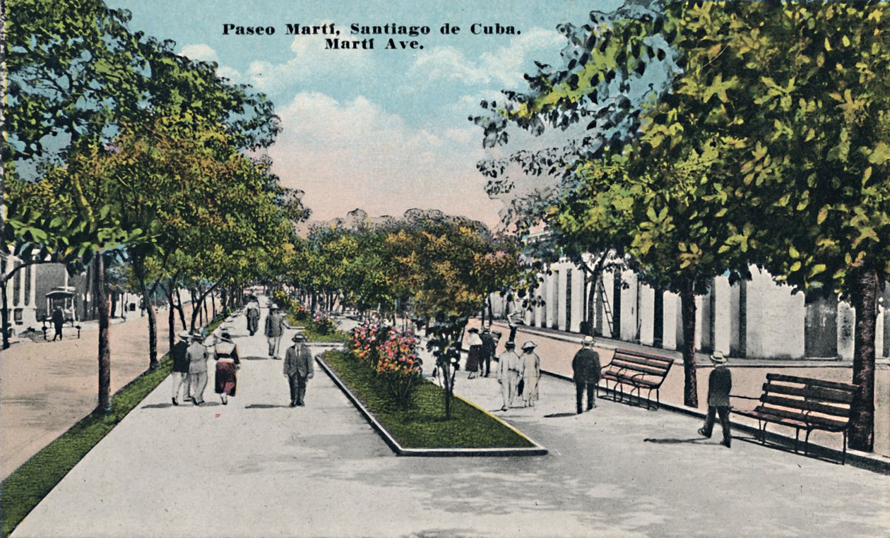 古巴圣地亚哥的PaseoMartí，约建于1910年。 作者 不明