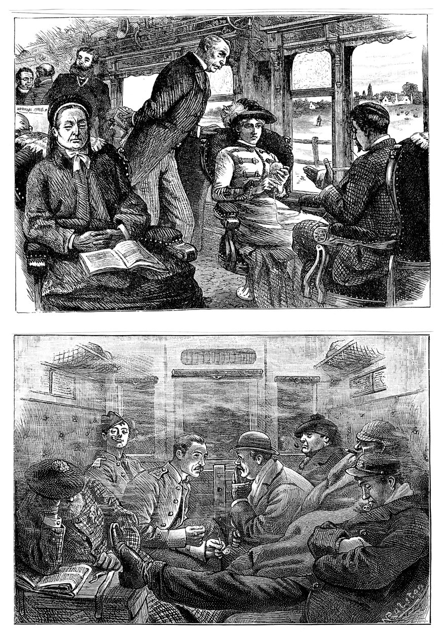 伦敦到格拉斯哥的火车上的乘客，1884年 作者 不明