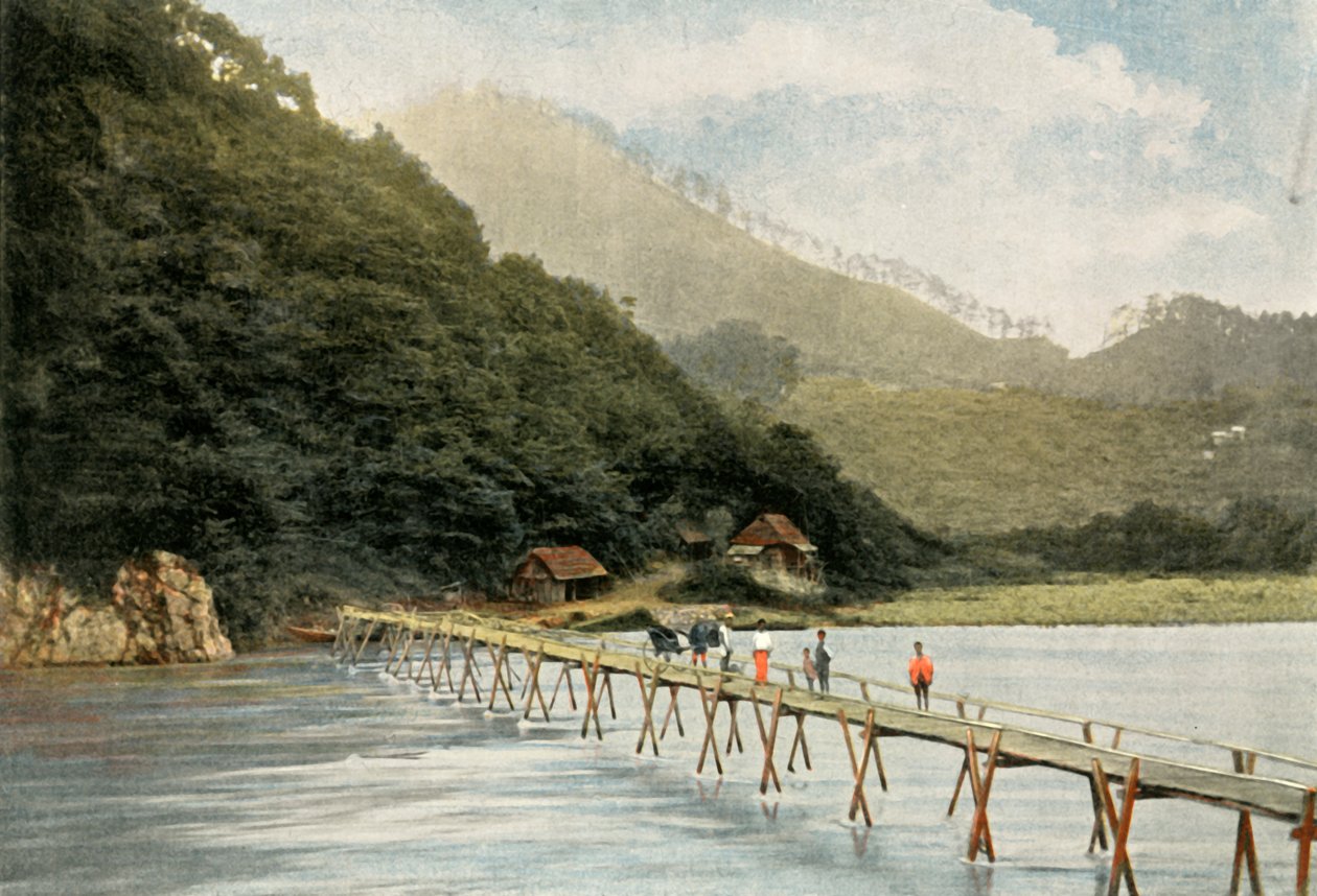 达拉川河上的行人天桥，荒川河上的行人天桥，1900年。 作者 不明