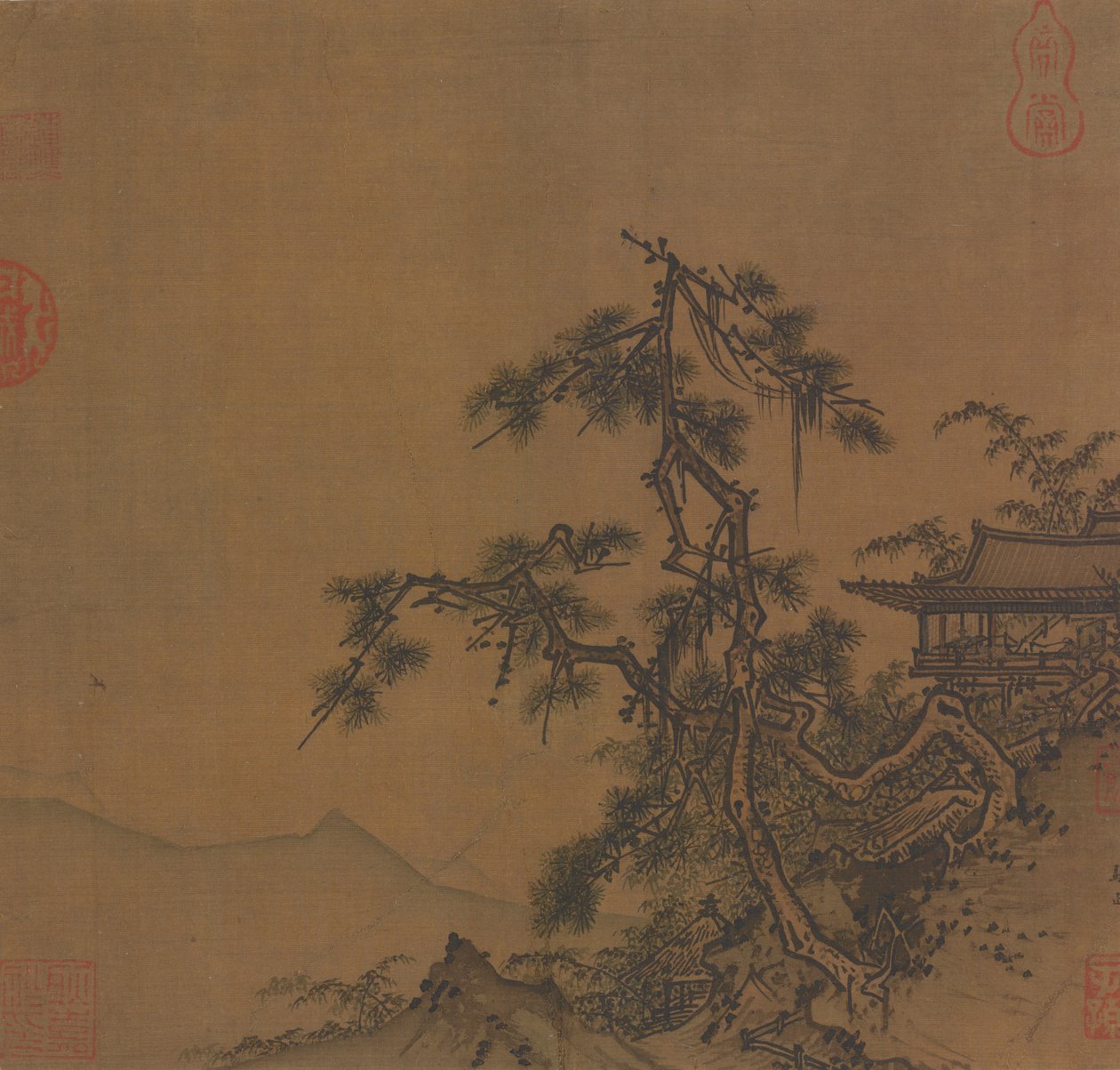 山腰上的亭子，明代，15世纪。 作者 不明