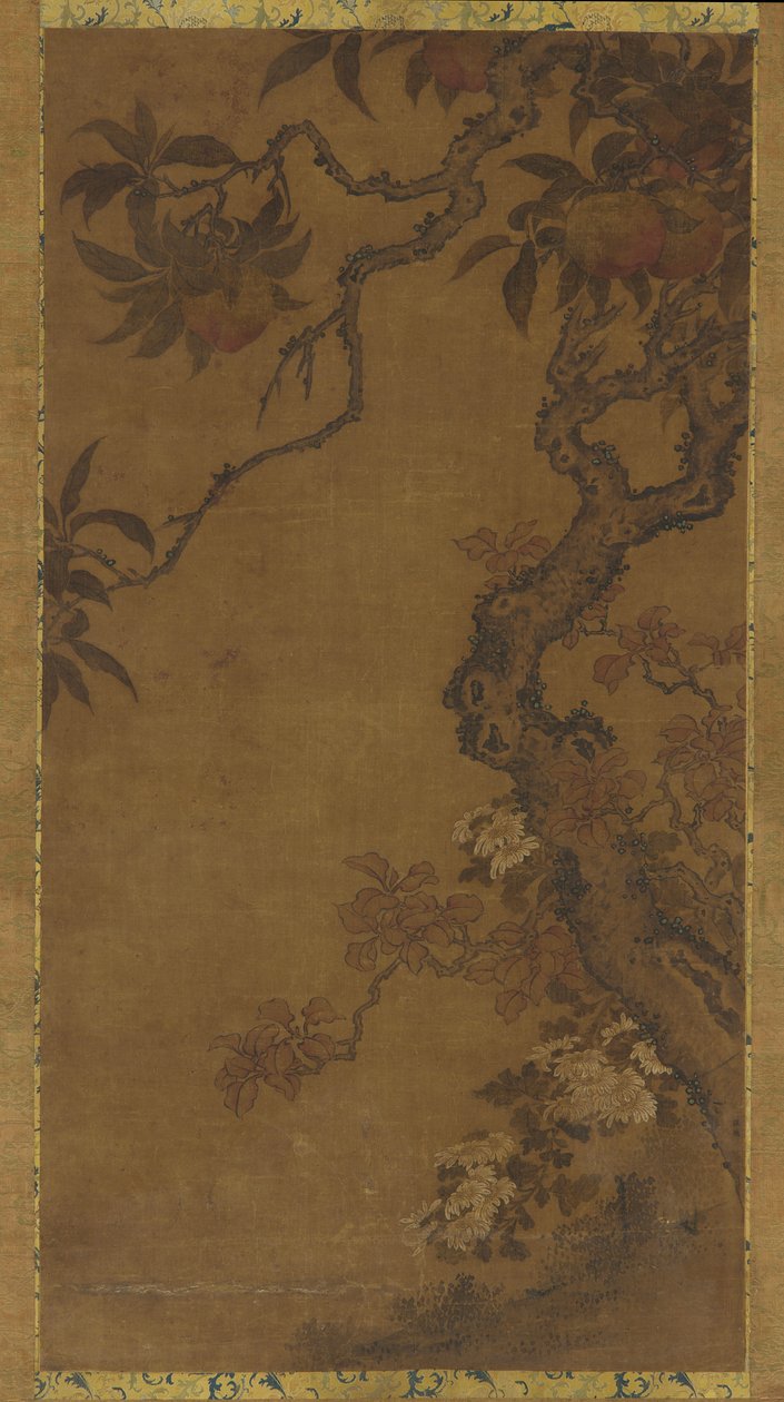 桃子和菊花，1368-1644。 作者 不明