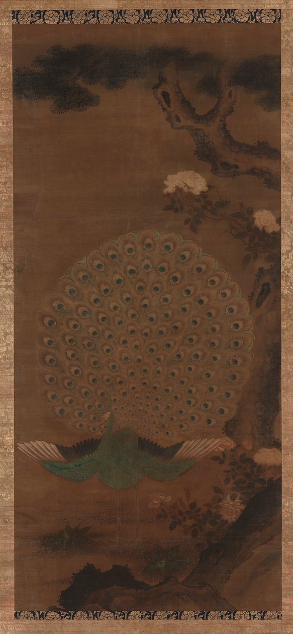 孔雀、牡丹和松树，江户时代，1615-1868。 作者 不明