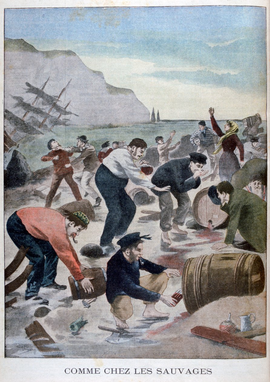 人们从赖特岛的海难中抢救物品，1902年 作者 不明