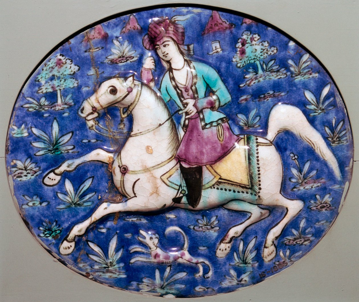 描绘骑手的波斯瓦片，19世纪 作者 不明