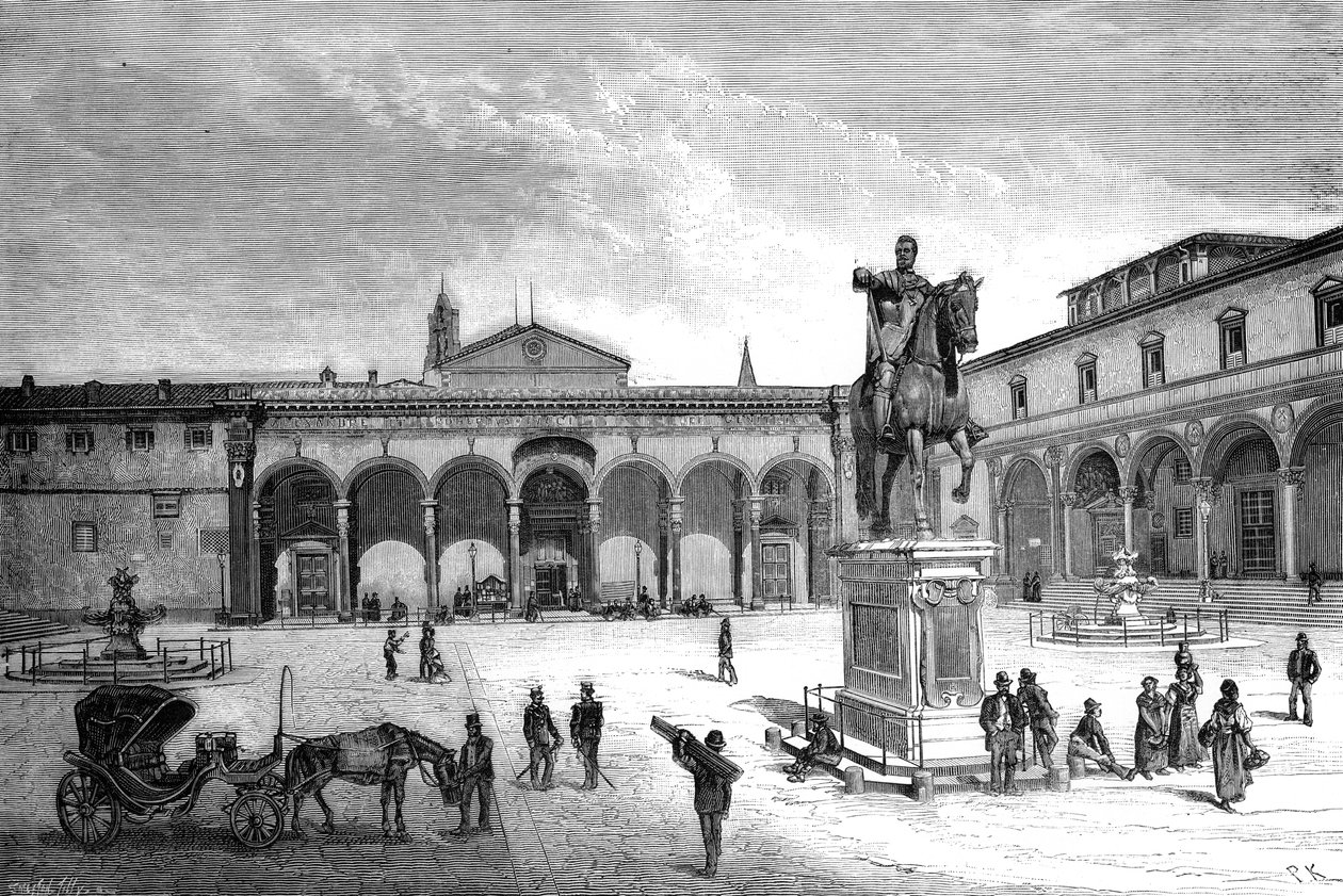 Santissima Annunziata的广场和教堂，佛罗伦萨，意大利，1882年 作者 不明