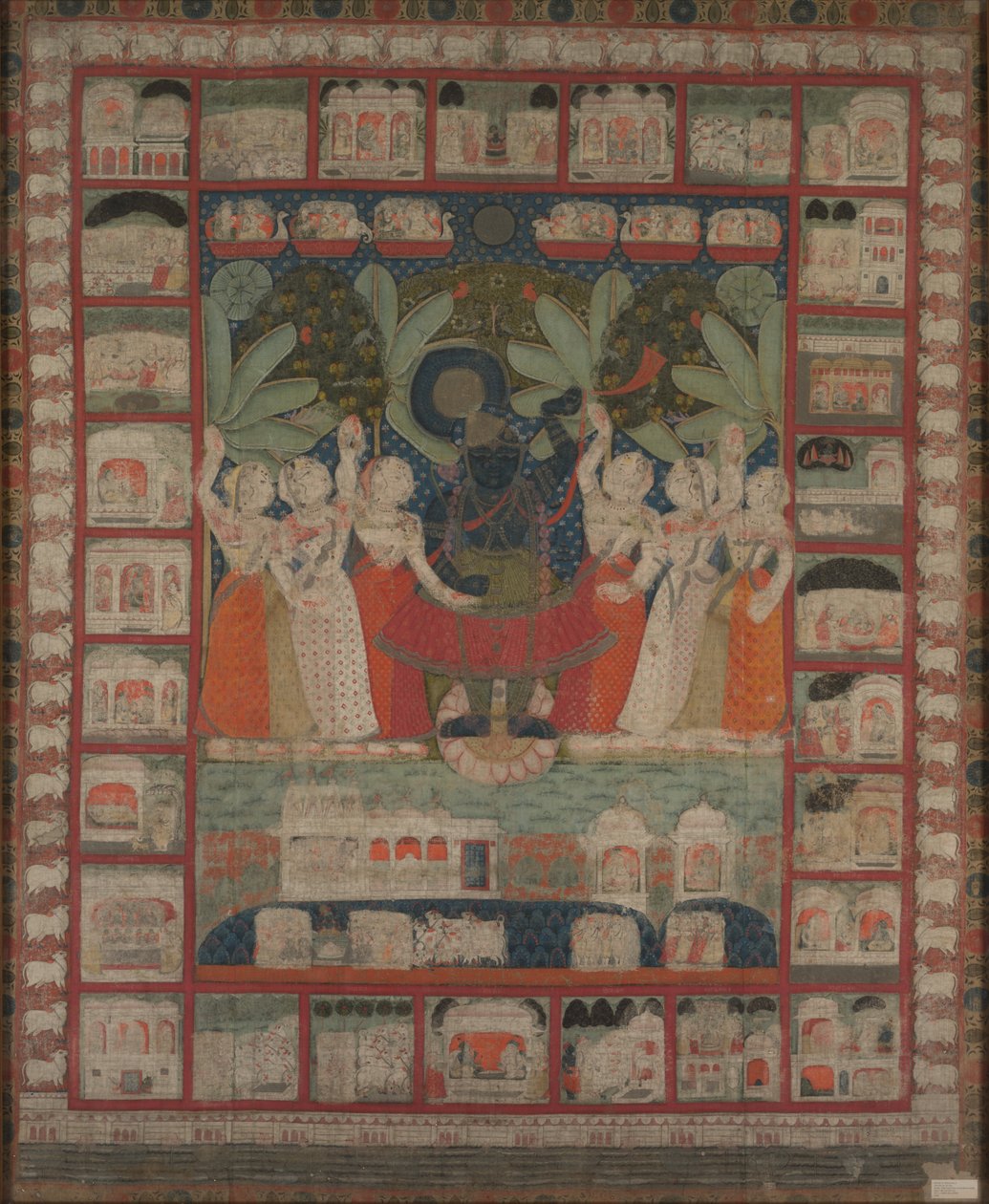 Pichvai墙上挂着Shri Nathaji的崇拜，1825-1850年。 作者 不明