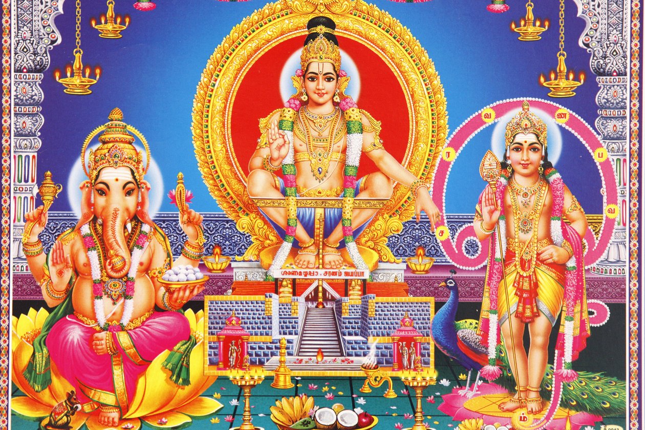 Picture of Hindu gods Ganesh, Ayappa & Subramania India 作者 不明