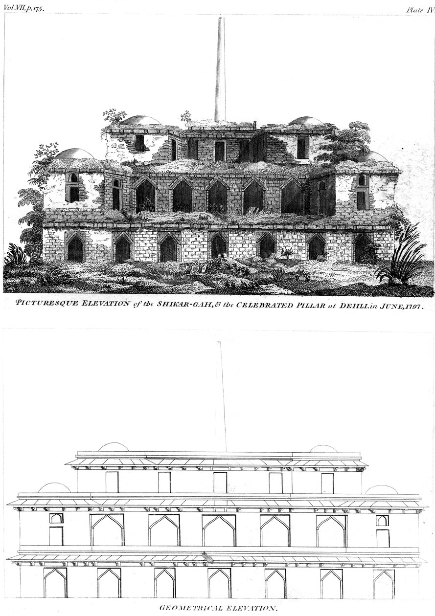1797年1月1日在德里，如诗如画的Shikar Gah和著名的支柱立面 作者 不明