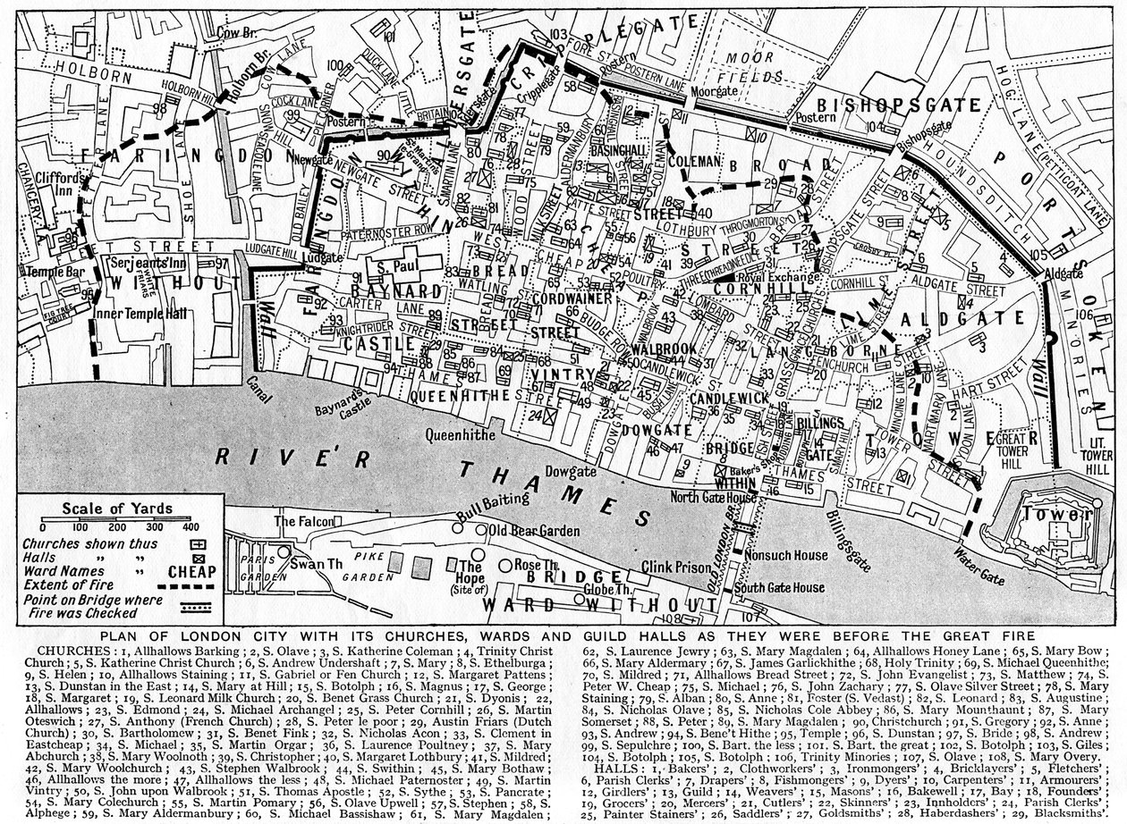 伦敦市规划，显示教堂，病房和公会大厅，1926-1927年 作者 不明