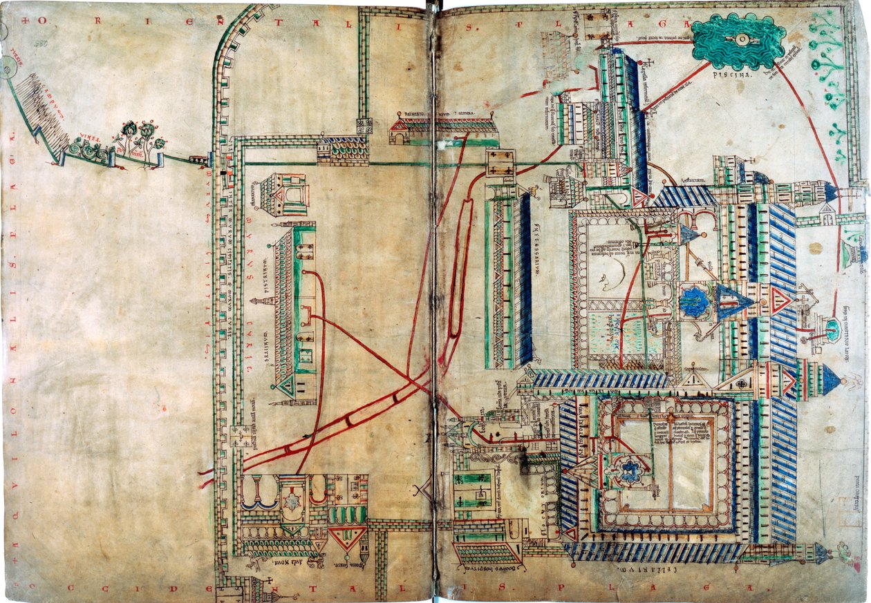 坎特伯雷大教堂的供水系统图，约1150年 作者 不明