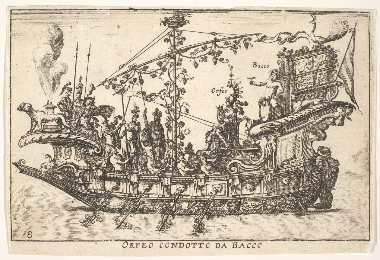 图版18：由巴克斯（Bacchus）领导的奥菲斯（Orpheus）由巴克斯（Bacchus）领导的奥菲欧（Orfeo），来自The magnifice ...，1664系列。 作者 不明