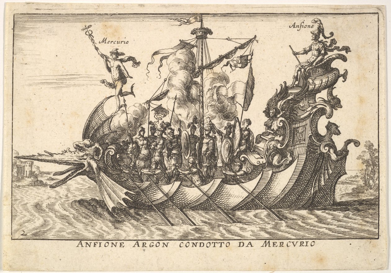图2：由水星安菲欧尼·阿贡（Argiogon Argon）带领的阿尔贡（Agonaut）两栖动物。 condotto da Mercurio，有...，1664年。 作者 不明
