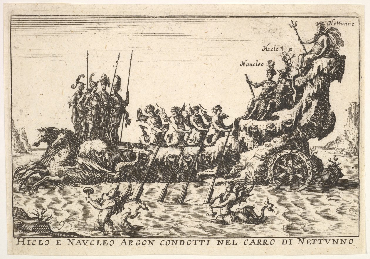 图版9：海神Hicleus和Naucleus在海神Hicleo e Naucleo Argo...的浮动中领航，1664。 作者 不明