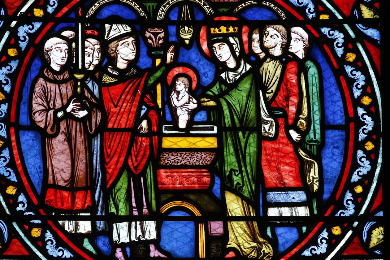 Poissy collegiate church. Stained glass window. Baptism of Saint Louis, Poissy, France 作者 不明