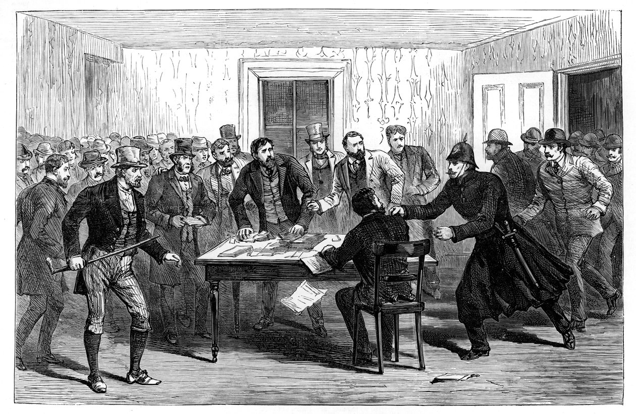 1887年，警察突袭了爱尔兰拉夫里亚（Loughrea）的国家租房办公室 作者 不明