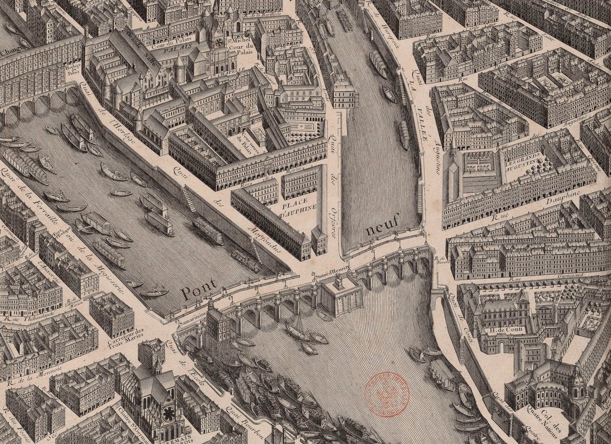 新桥（Pont Neuf）。巴黎地图，杜尔哥绘制，1739年。 作者 不明