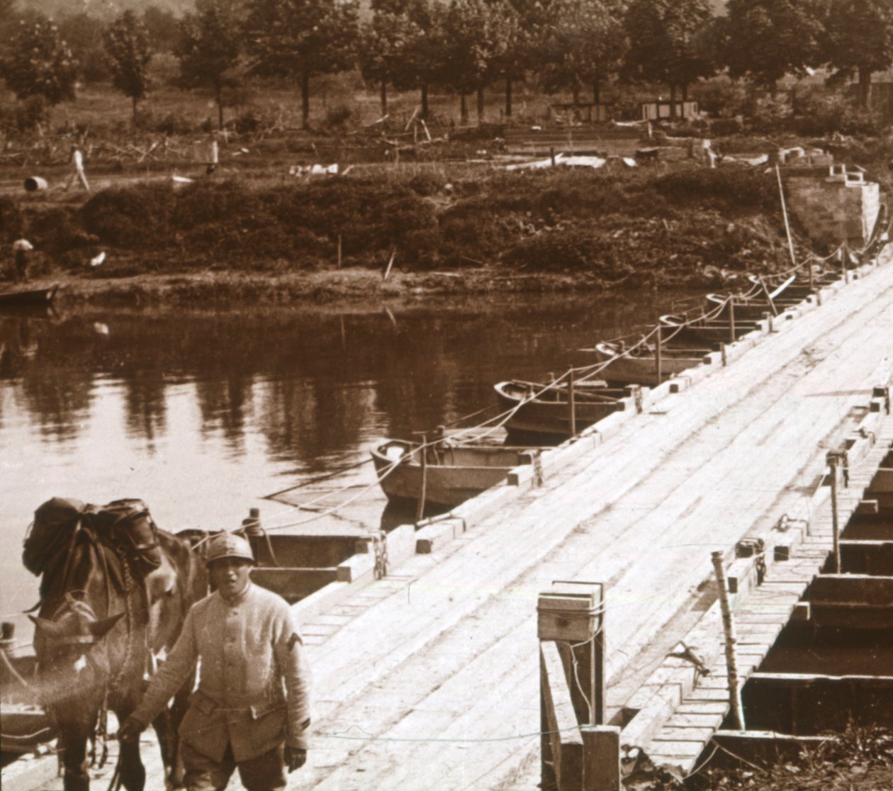 法国埃纳省韦尼泽尔的埃纳河浮桥大桥，c1914-c1918 作者 不明