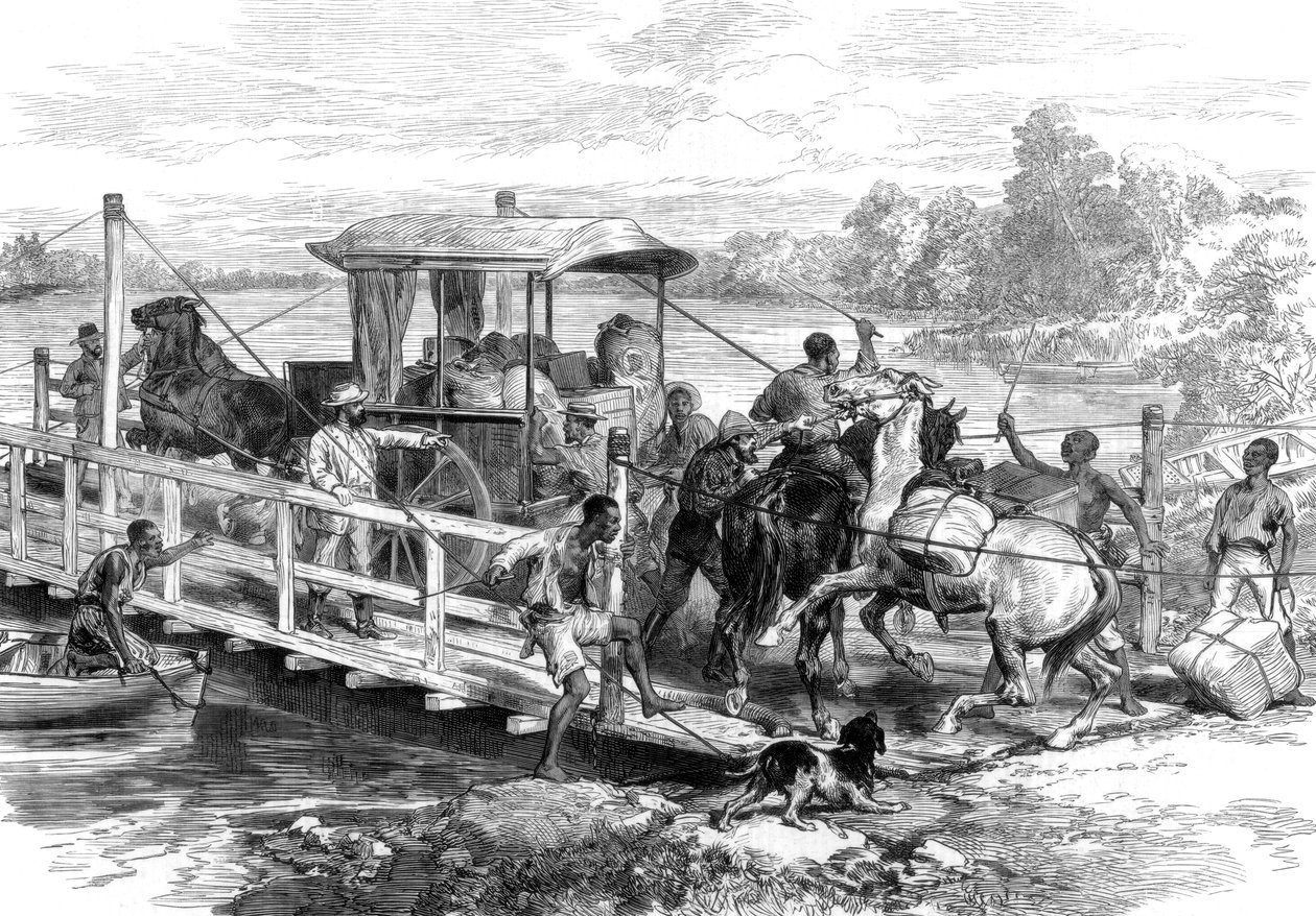 瓦尔河上的浮桥，克利夫特，南非钻石田，1874年 作者 不明