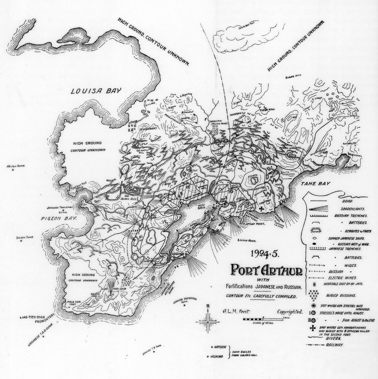 满洲的亚瑟港，展示日俄防御工事，日俄战争，1905年 作者 不明