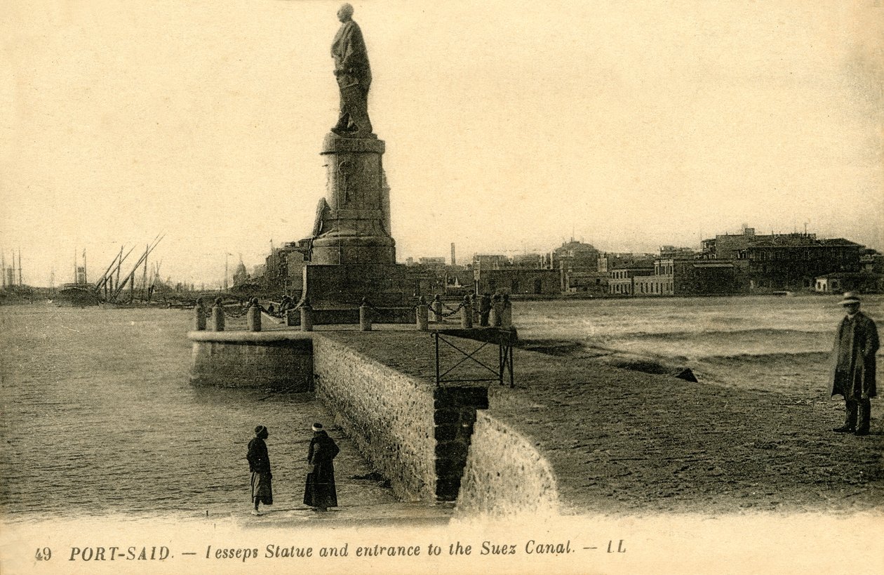 塞得港。 -Lesseps雕像和苏伊士运河入口-LL。，c1918-c1939。 作者 不明