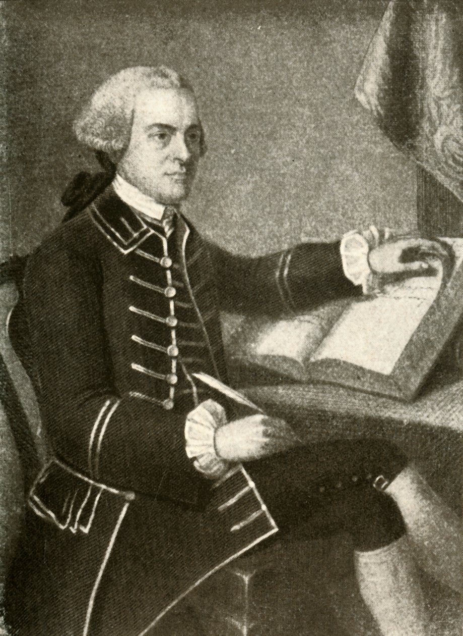 约翰·汉考克（John Hancock）肖像，身穿双口袋皮大衣，c1780，1937年。 作者 不明
