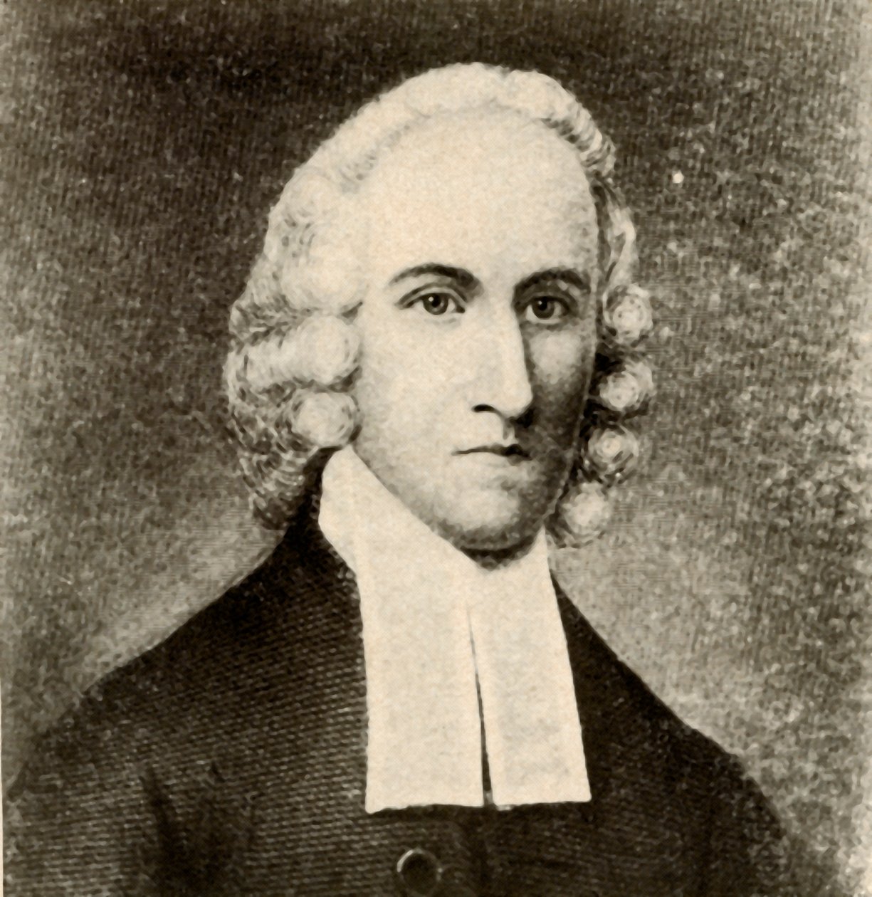 乔纳森·爱德华兹（Jonathan Edwards）的肖像，穿着长袍和长老会牧师的乐队，摄于1937年，约1750年。 作者 不明