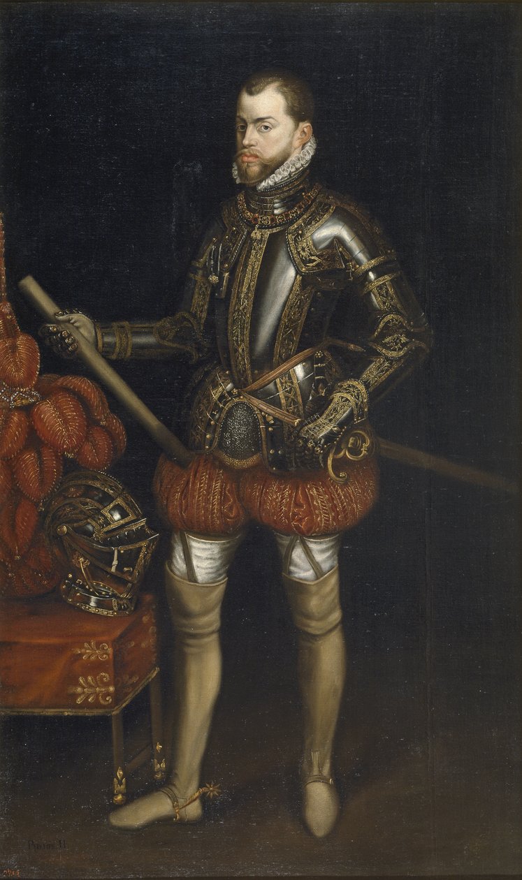 腓力二世（1527-1598年）身穿盔甲的肖像，来自17世纪初期的圣昆汀战役 作者 不明