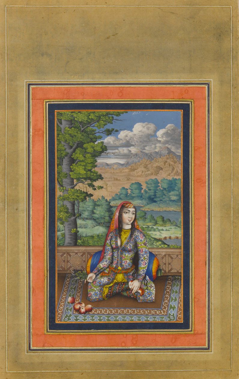 一位波斯女士的肖像，来自戴维斯相册的对开本，约1736-37。 作者 不明