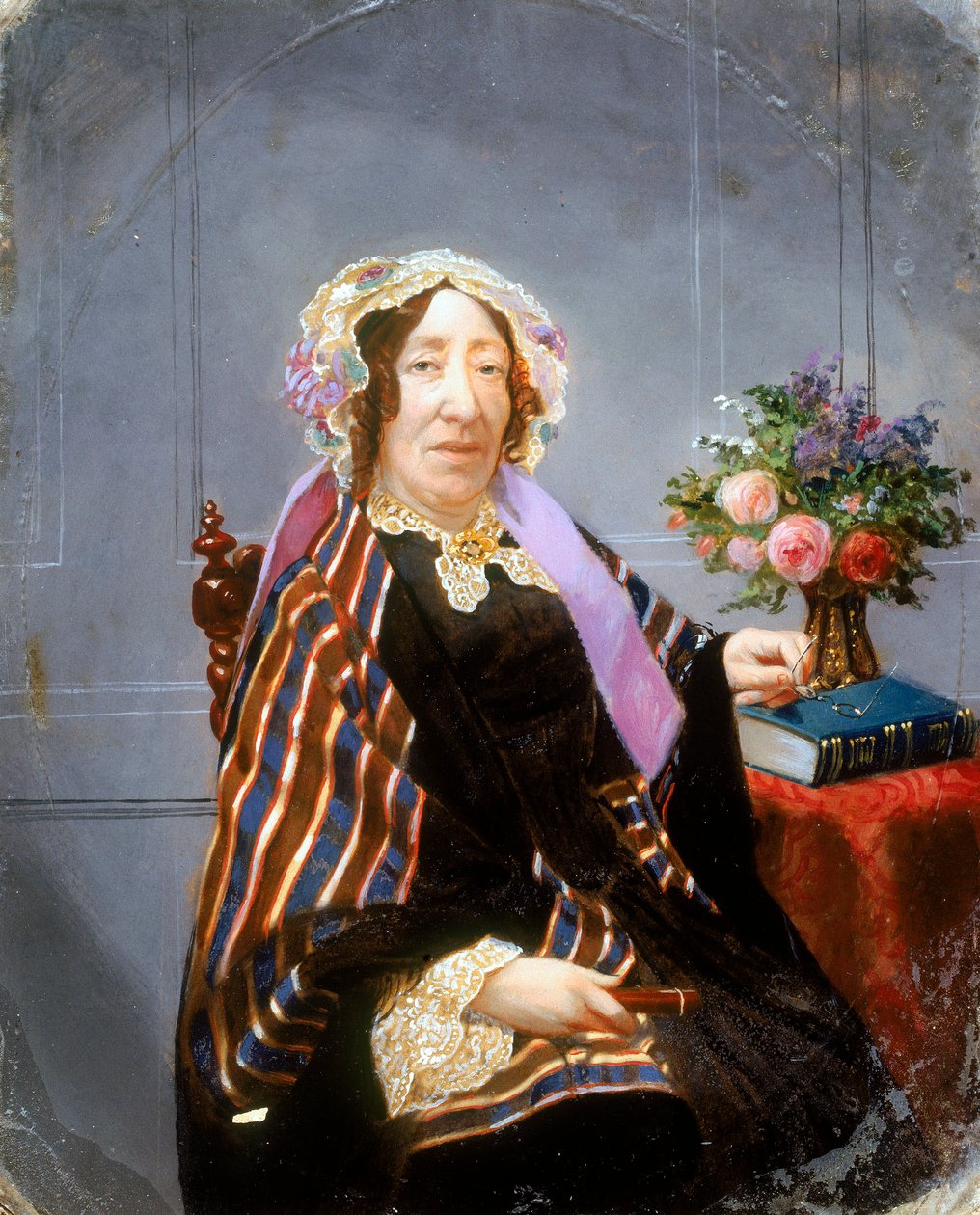 一位女士的肖像，手工上色 ambrotype，c 1860 作者 不明