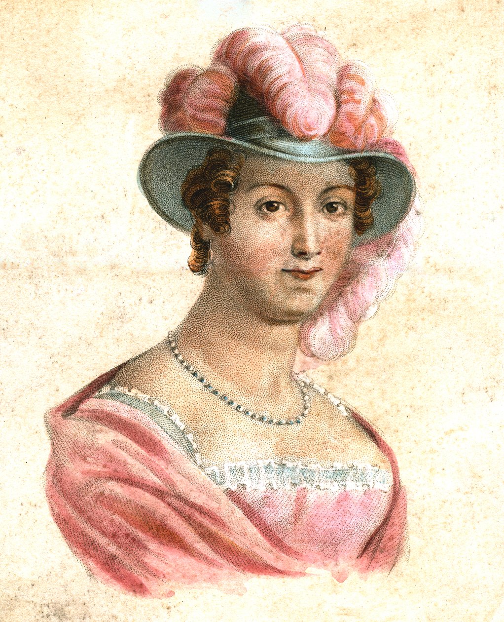 一个戴着羽毛帽子的女人的画像，c1750-1850 作者 不明