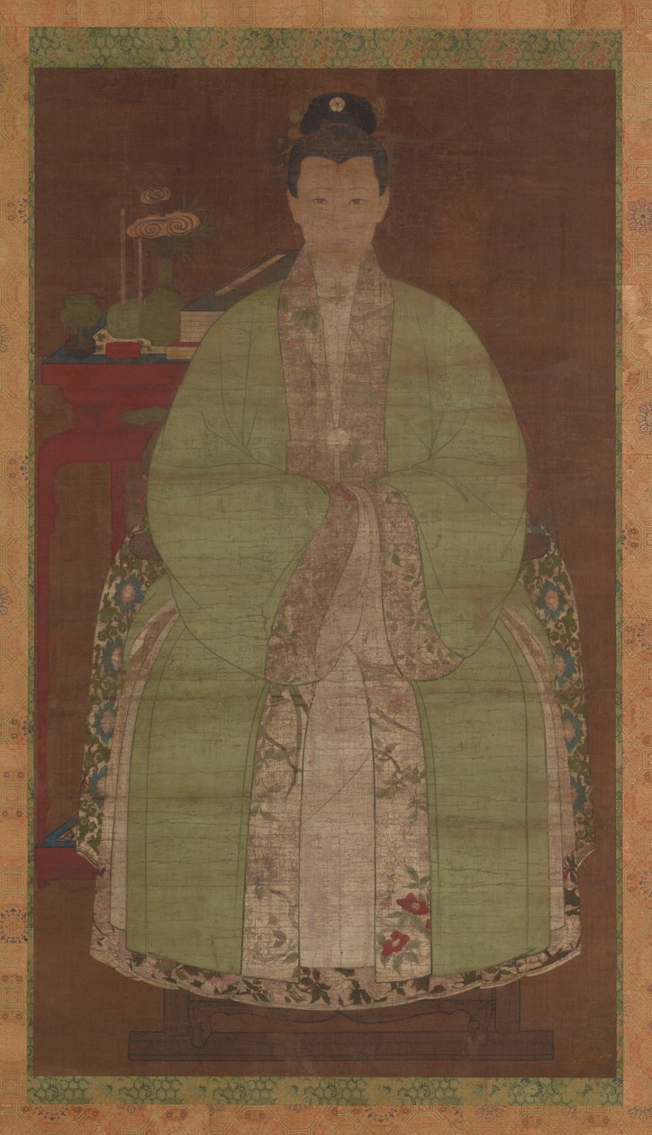 绿衣女子的肖像，可能是明朝的，17世纪。 作者 不明