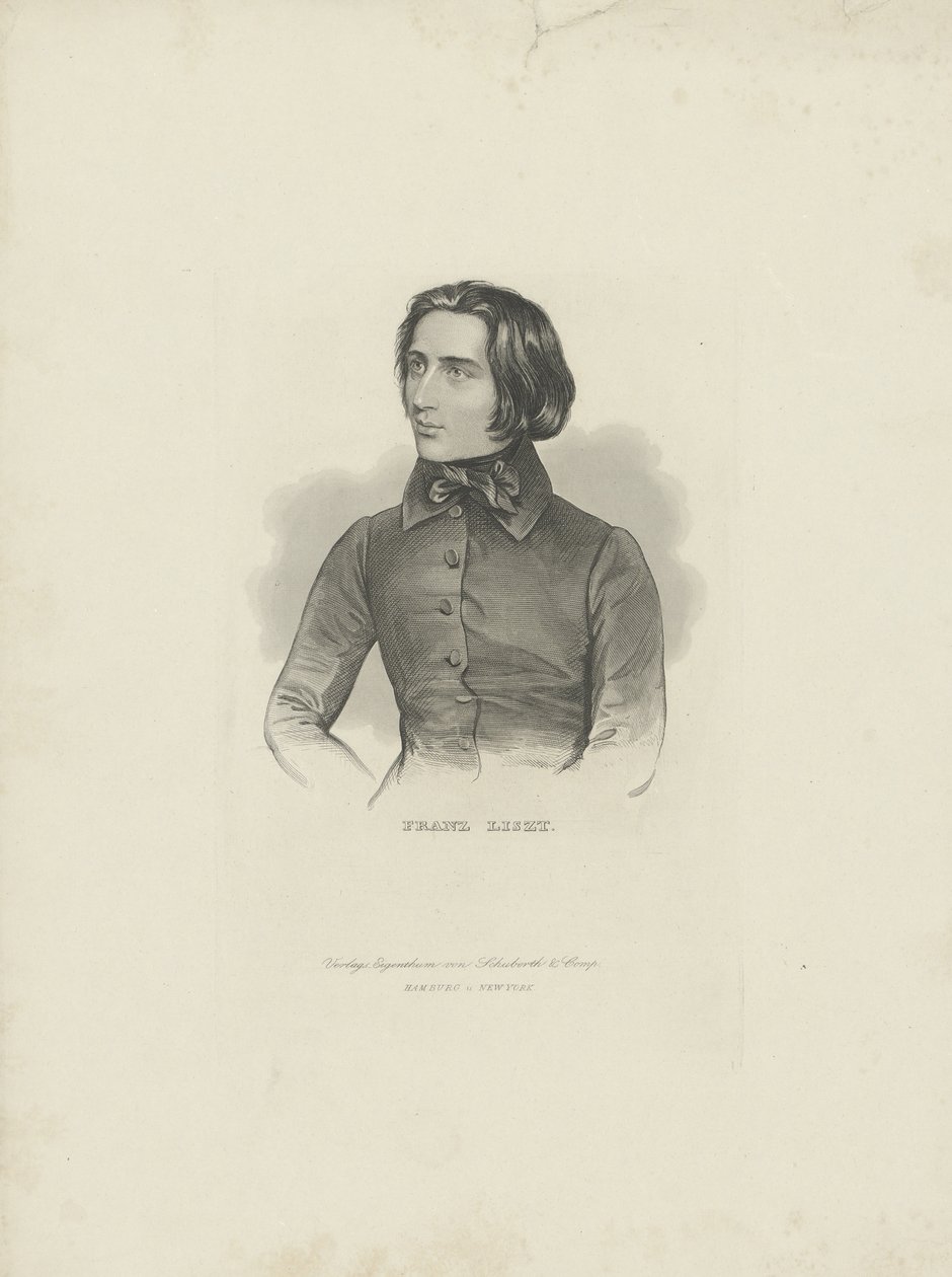 作曲家弗朗兹·李斯特（Franz Liszt）的肖像1811-1886，1840-1850。 作者 不明