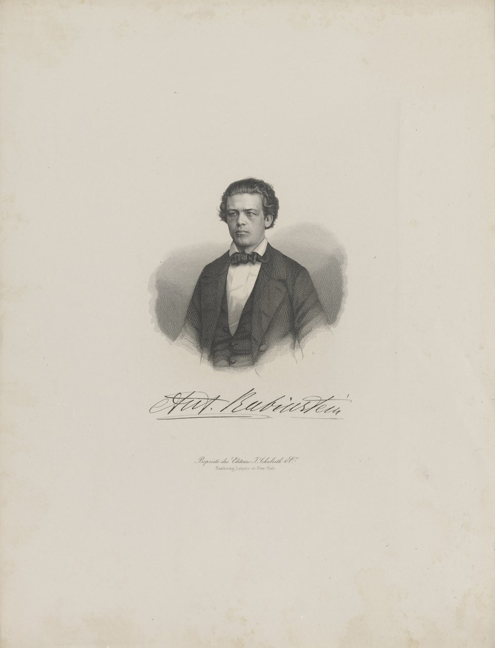 作曲家安东·鲁宾斯坦（Anton Rubinstein）1829-1894的画像，c。 1850年。 作者 不明