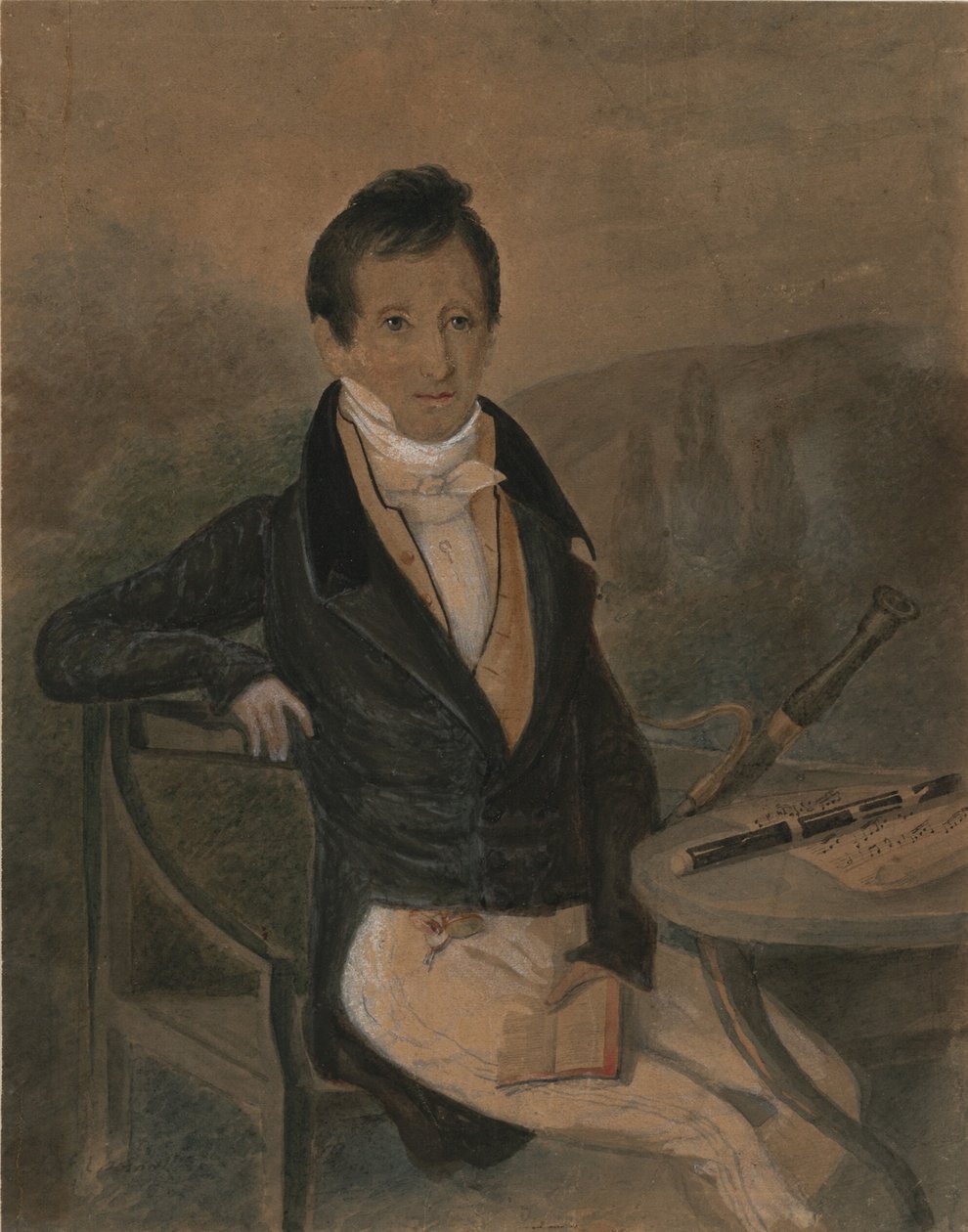 长笛演奏家让·路易·图卢（1786-1865）的肖像，c。 1840年 作者 不明