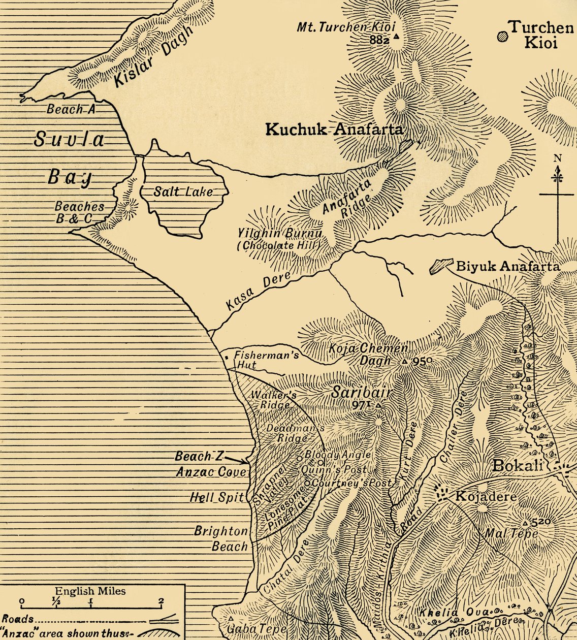 ANZAC部队在土耳其加里波利半岛上的位置，第一次世界大战，1915年7月，c1920。 作者 不明