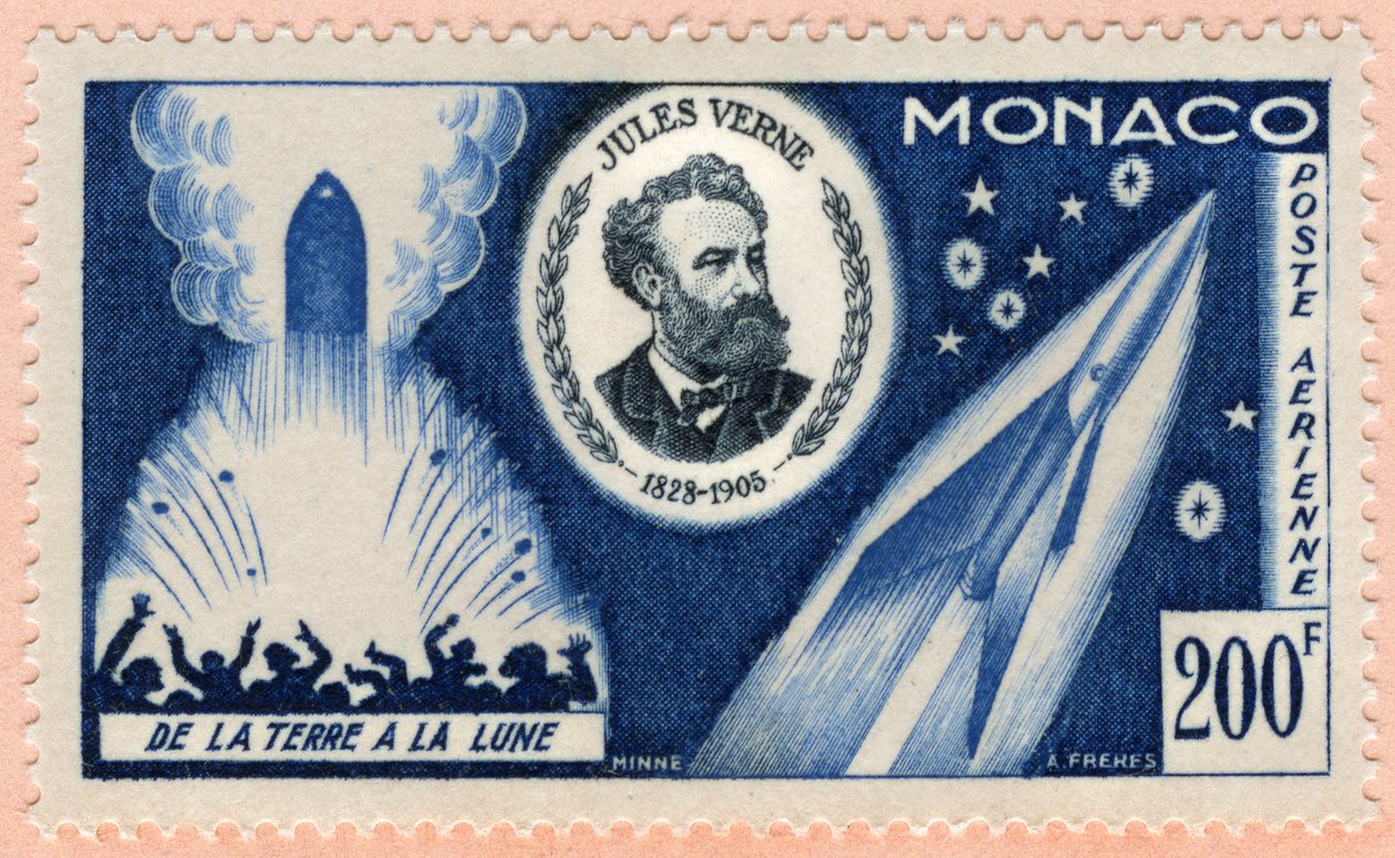 Postage stamp issued in Monaco on 07/06/1955 to celebrate the fiftieth anniversary of the death of writer Jules Verne (print) 作者 不明