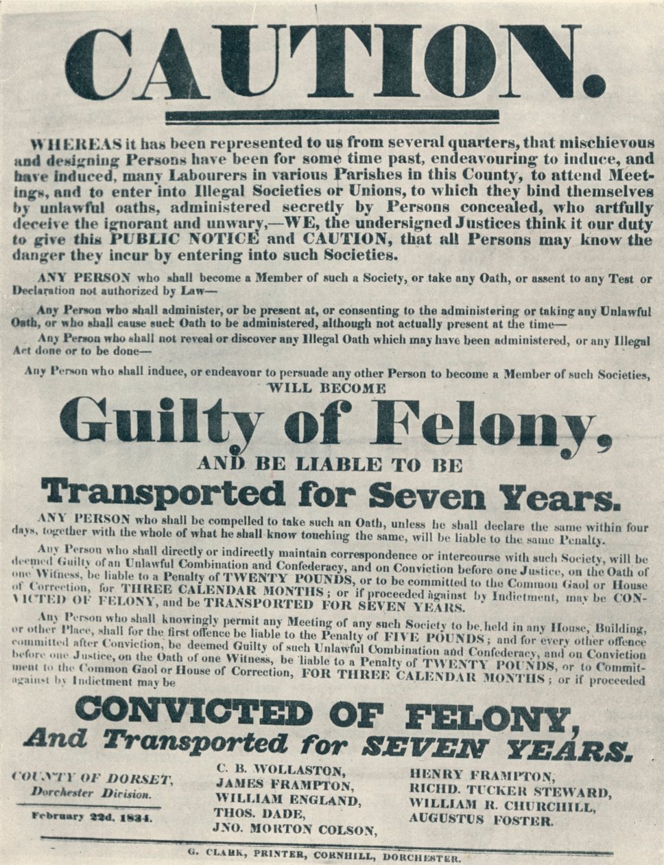 警告那些犯有非法宣誓罪的海报可于1834年被驱逐出境，1934年。 作者 不明