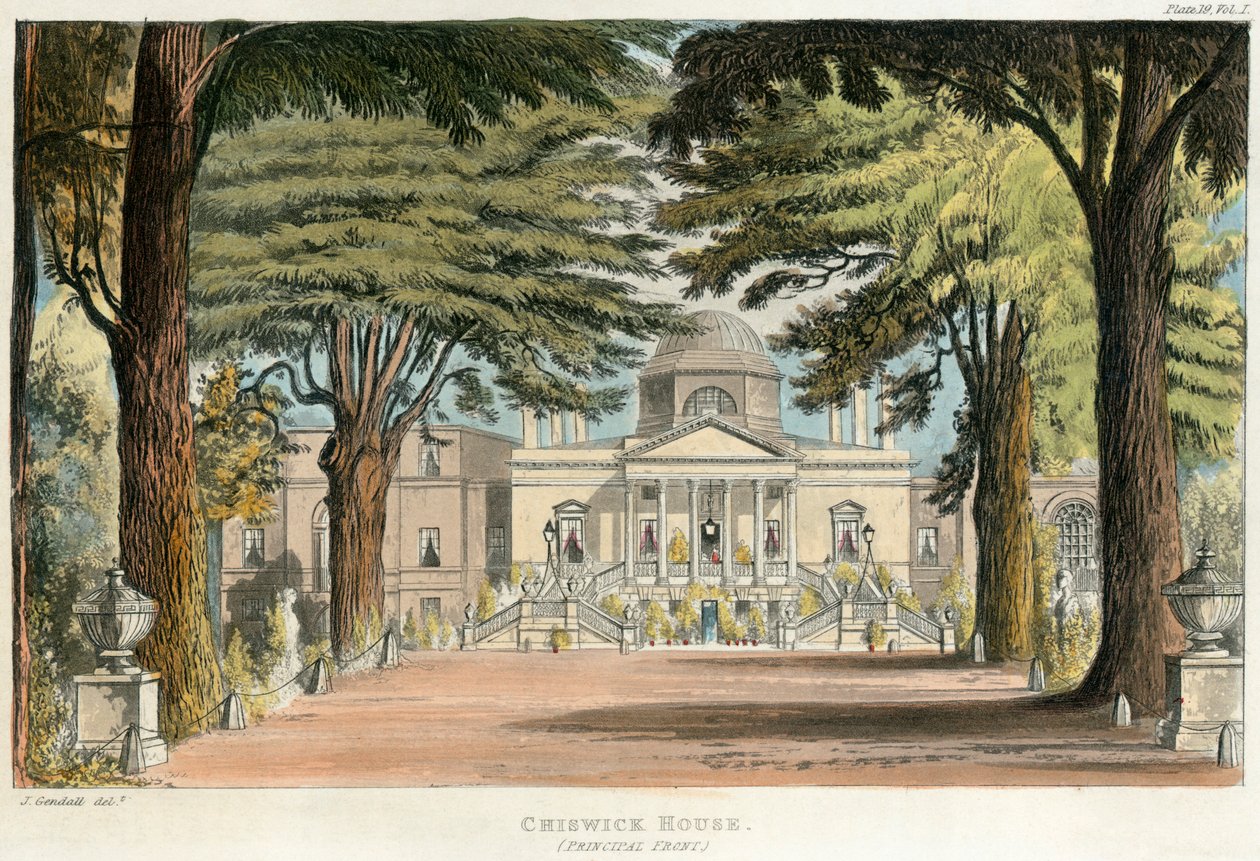伦敦Hounslow的Chiswick House的主要正面，1823年 作者 不明