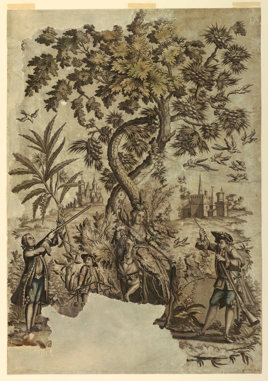 版画，鸟类狩猎，1730–50 作者 不明