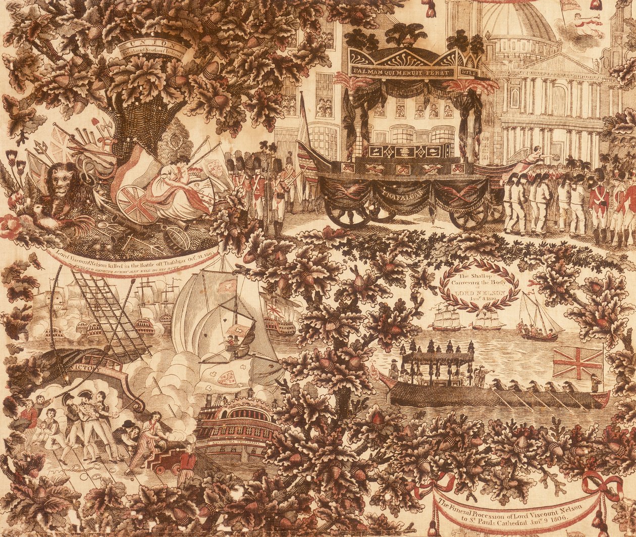 描绘纳尔逊子爵葬礼队伍的亚麻布印刷板，1806年 作者 不明