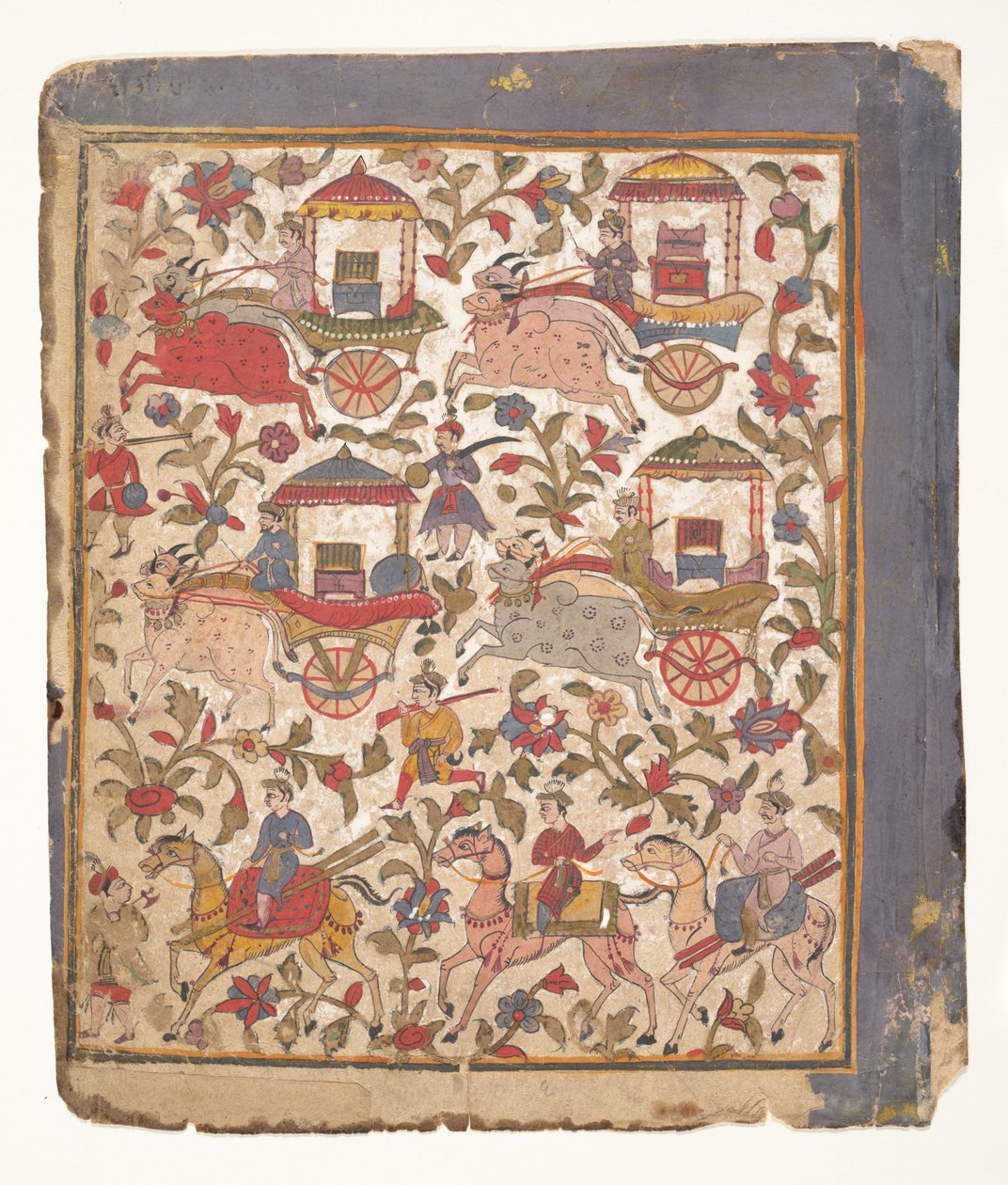 运载战利品的马车队伍......来自分散的Bhagavata Purana手稿，约1640-50。 作者 不明