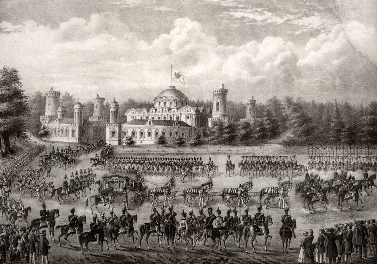 1825年，1826年加冕典礼上，沙皇尼古拉一世从彼得罗夫斯基宫进入圣母安息大教堂 作者 不明