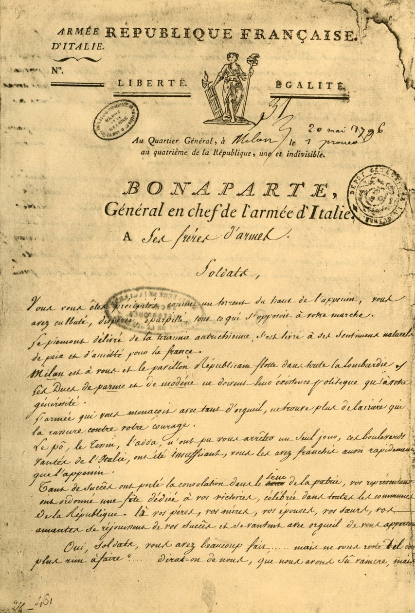 拿破仑于1796年5月20日向他的兄弟们宣告，1921年。 作者 不明