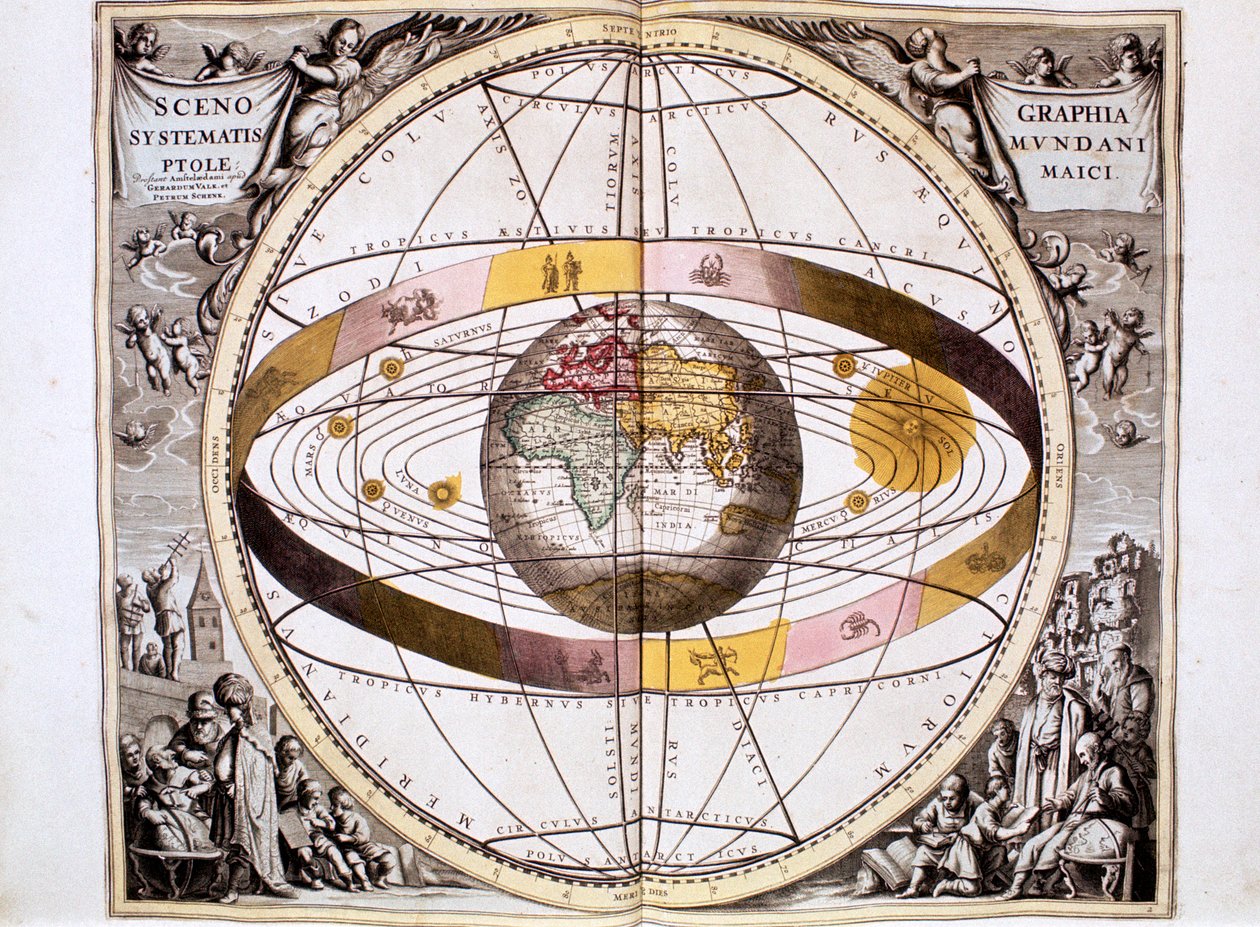托勒密地心宇宙的地球中心系统，1708年 作者 不明