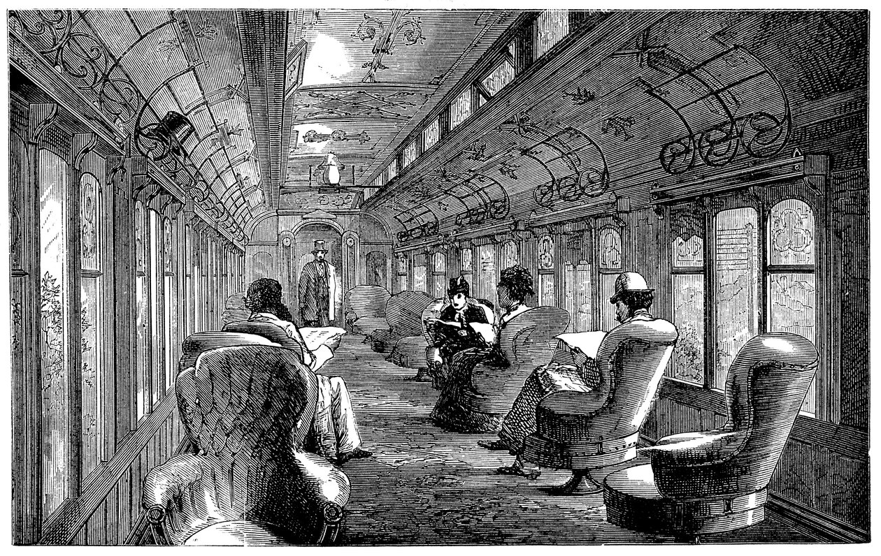 英格兰米德兰铁路上的铂尔曼客厅车，1876年 作者 不明
