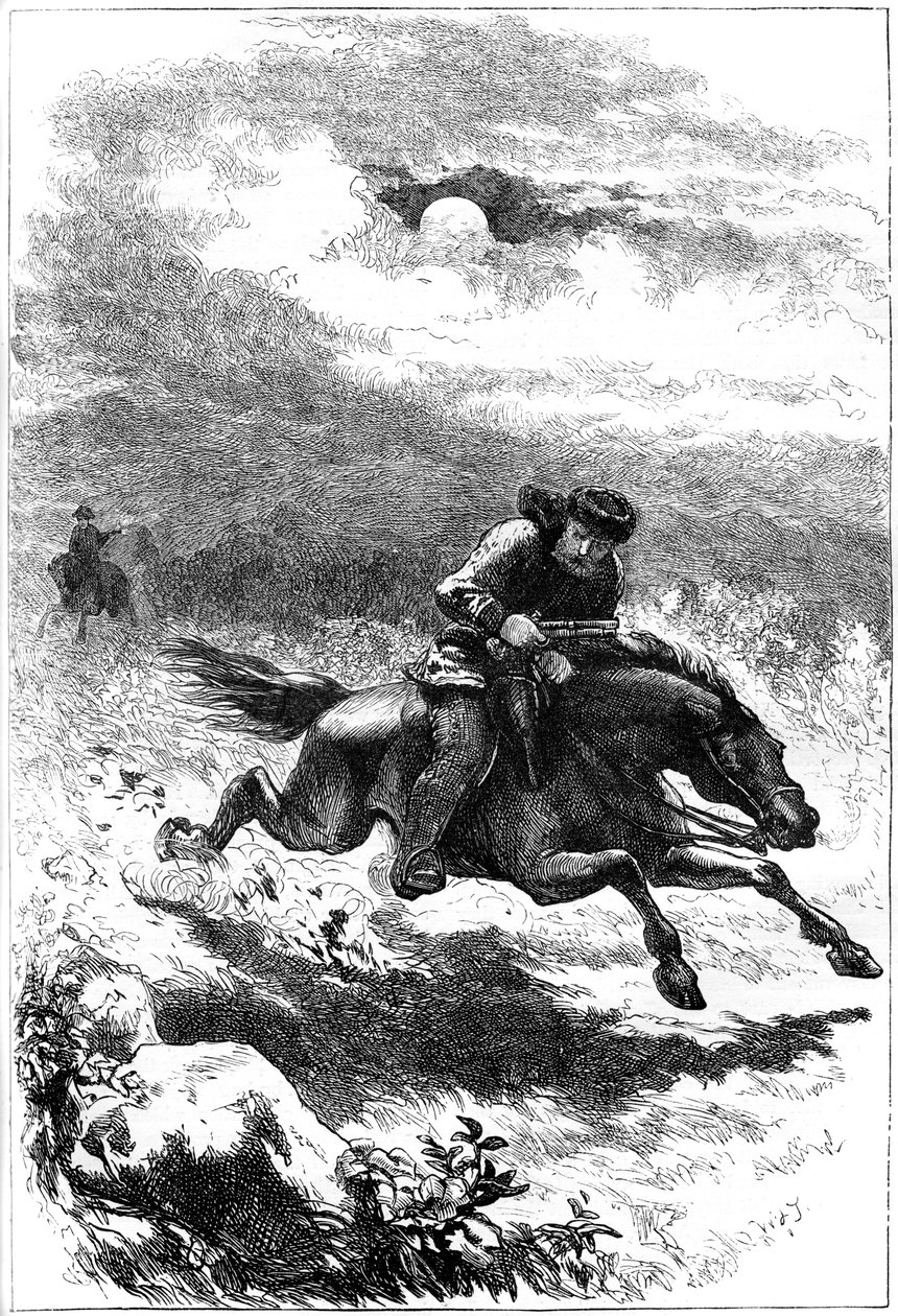 对侦察兵保罗·里维尔（Paul Revere）的追求，1775年c1880年 作者 不明